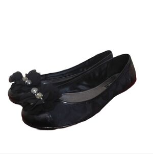 Coach Black Signature Jacquard Flower Jeweled Ballet Flat Size 9.5